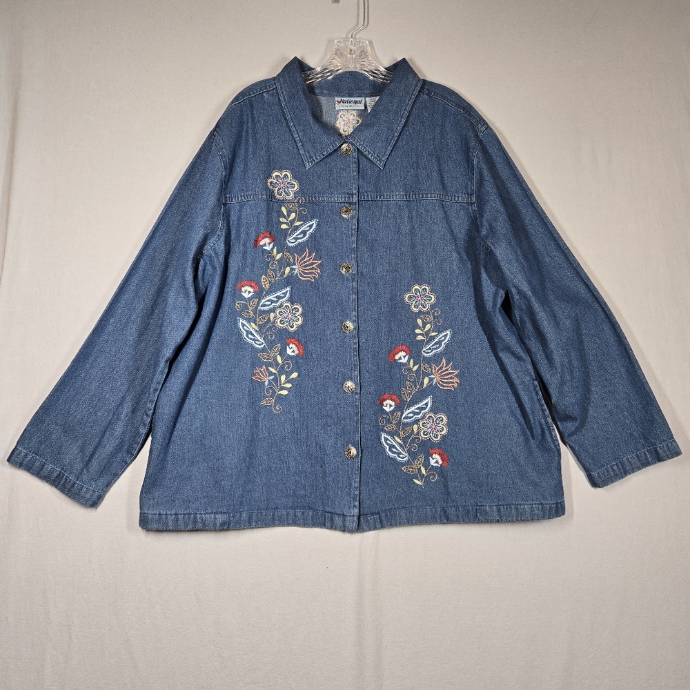 Vintage Embroidered Floral Denim Shirt Jacket Women's 24W 90s NWOT Shacket
